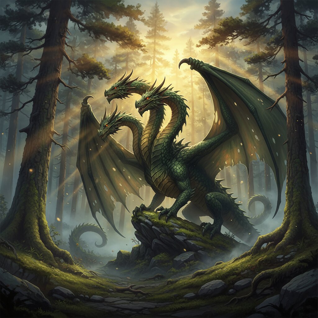 A dragon from Slavic folklore in a misty forest — Kosti 3D